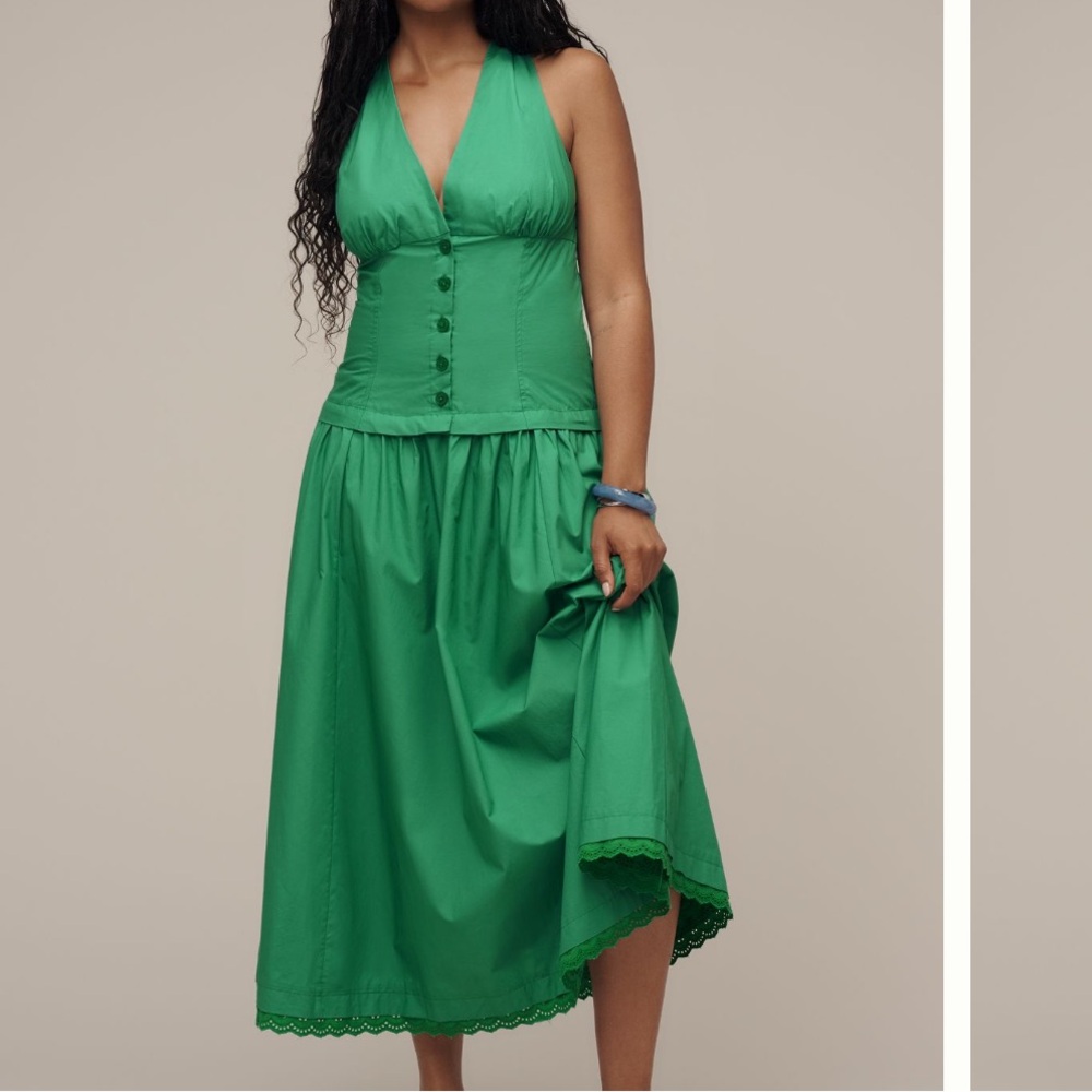 NWT Anthropologie Maeve Halter V-Neck Drop-Waist Midi Dress